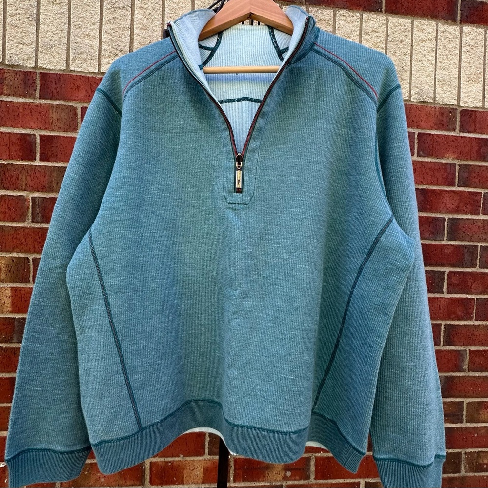 Tommy Bahama Reversible 1/4 Zip Sweatshirt Resort Vacation Lounge Beach Casual